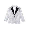 thumbnail image 3 of TSSOE Kids Boys Sequins Jacket Blazer Tuxedo Suit Wedding Party Coat Dance Jazz Disco Costume Silver 12, 3 of 5