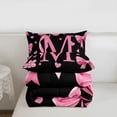 thumbnail image 5 of Erosebridal Cute Bowtie Letter M Full Size Comforter Sets,Pink Bowknot Kawaii Loves Pattern Bedding Sets For Girls Kids,Reversible black,3 Pieces, 5 of 7