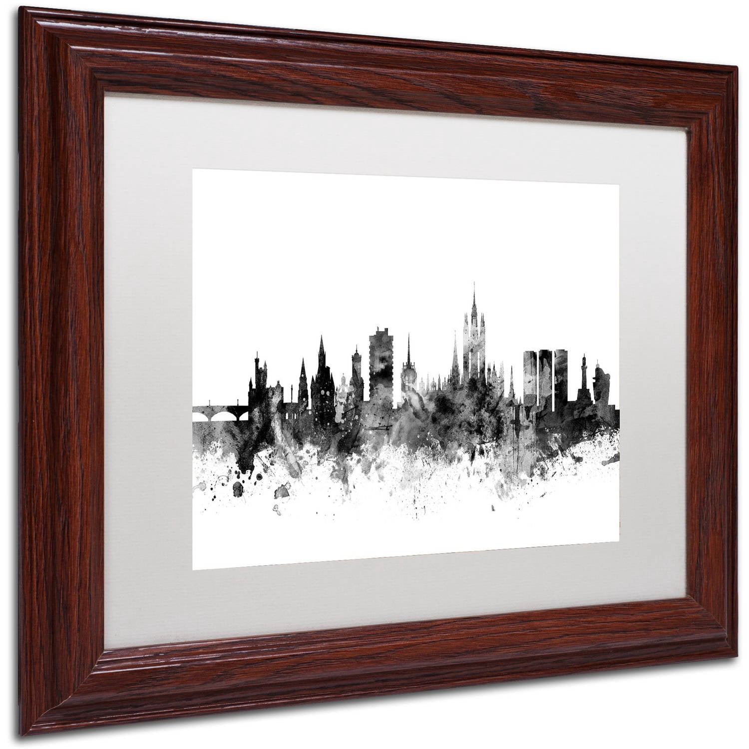 Trademark Fine Art "Aberdeen Scotland Skyline B&W" Canvas Art by Michael Tompsett, White Matte, Wood Frame