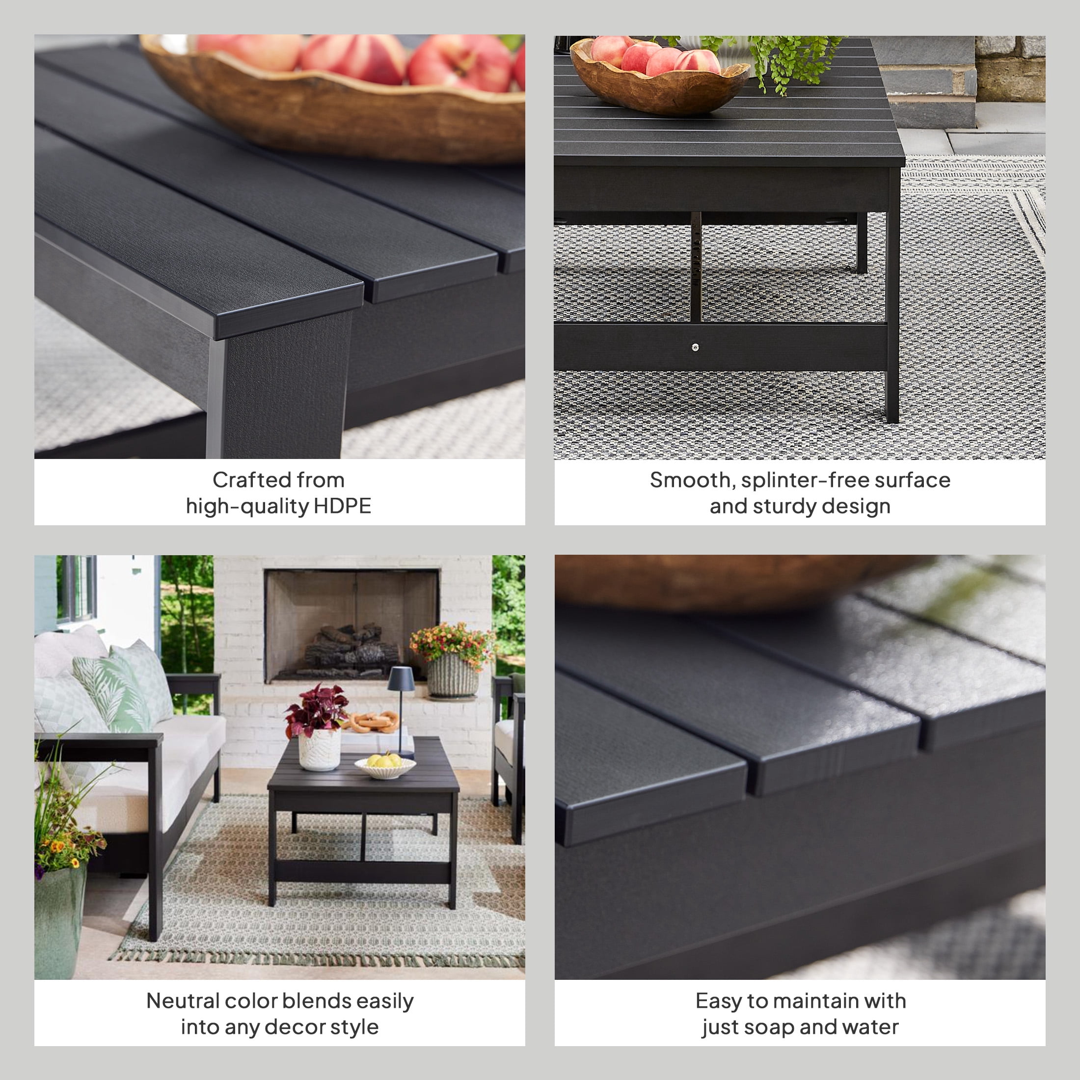 Better Homes & Gardens Ezra Outdoor HDPE Coffee Table, Black