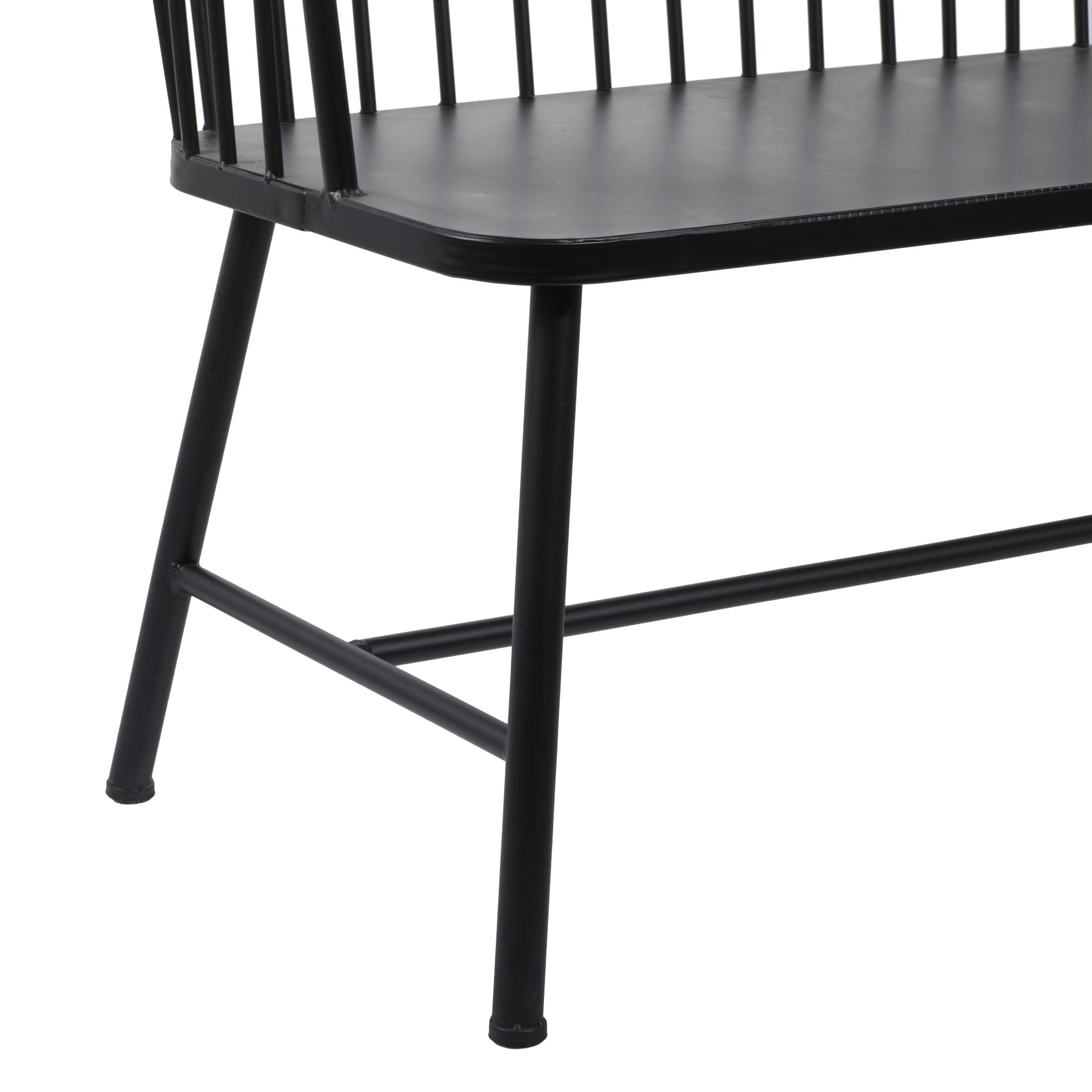 DecMode Black Traditional Outdoor, Entryway, Hallway, Bench with Metal Rod Backing and Armrests. 48"W x 19"L x 38"H