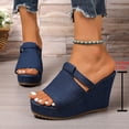 thumbnail image 4 of Dakaela Platform Sandals Women Slip on Espadrille Bohemia Wedge Slides Denim Comfortable Dressy Summer Open Toe Canvas Slippers Blue 8.5, 4 of 7
