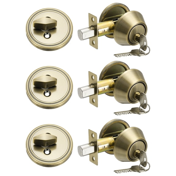 Keyed Alike Single Cylinder Deadbolt Door Lock Round Entry Handle Sets for Door Thickness 1.2-2 Inch (Bronze, Pack of 3)