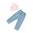 thumbnail image 3 of Franhais 2 Pcs Toddler Casual Outfits, Girls Short Letter Print Halter Tank Tops + Ripped Jeans with Pockets, 3 of 6