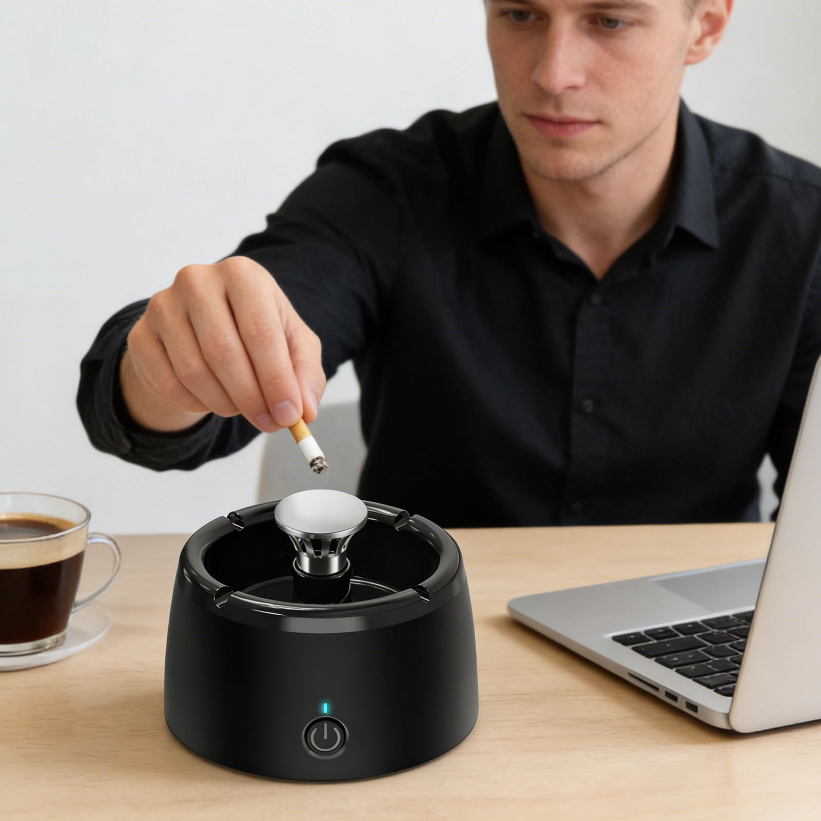 Smart Ashtray with Negative Ion Air Purifier, Portable Desktop Smoke Cleaner, Removes Secondhand Smoke and Odors, Quiet Energy Saving, Ideal for Home Office Bedroom Living Room A