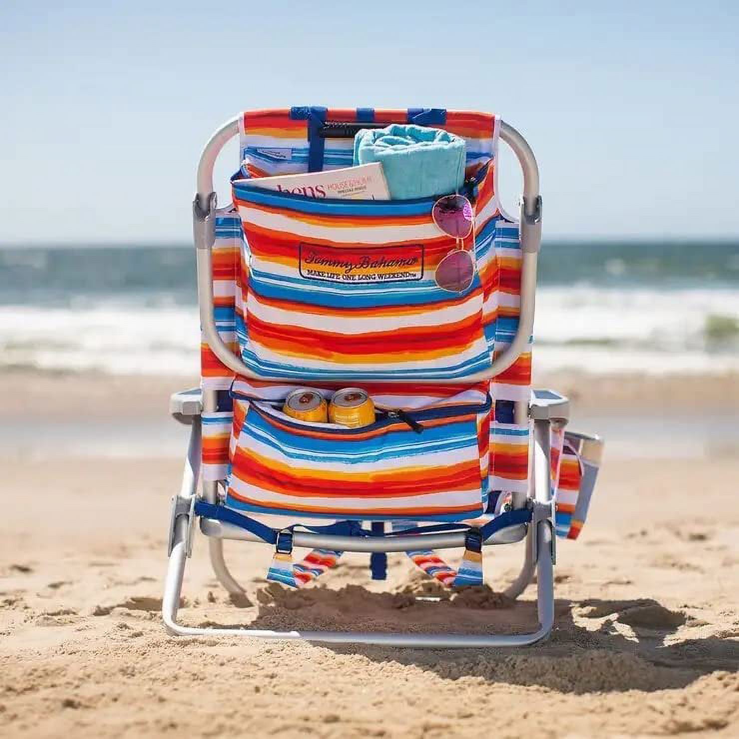 Tommy Bahama Backpack Beach Chair-New 2022 Designs-5-Position Classic Lay Flat-Insulated Cooler Towel Bar-Storage Pouch Tropical Sunset - image 2 of 7