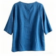 thumbnail image 2 of TaTaai Women's Casual Loose Linen Embroidered Crew Neck Three Quarter Sleeve Tops Vintage Stylish Soft Blouses for Spring Daily Office Dating Wear Gift, 2 of 7