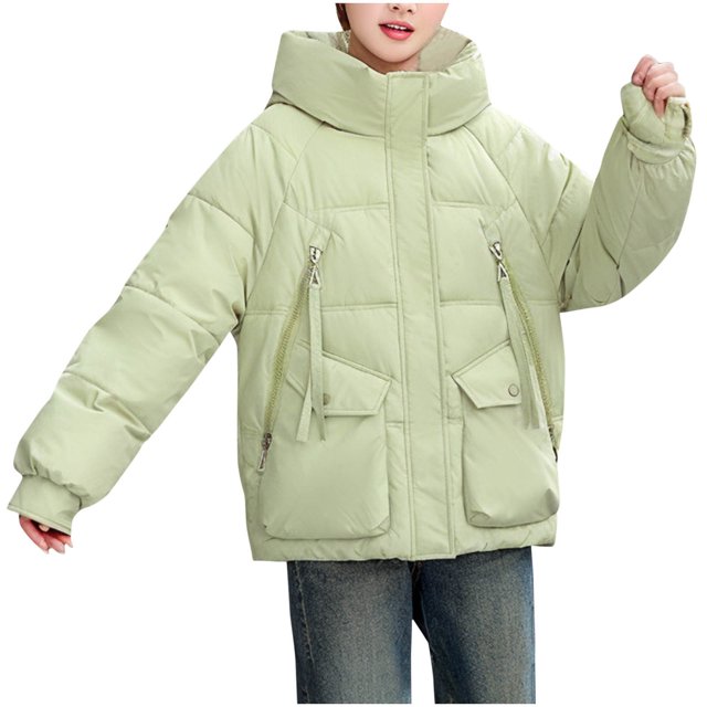 KIHOUT Veste d'Hiver Ample pour Femmes, Tendance, Surdimensionnée, à Capuche, Courte, Matelassée, avec Fermeture Éclair