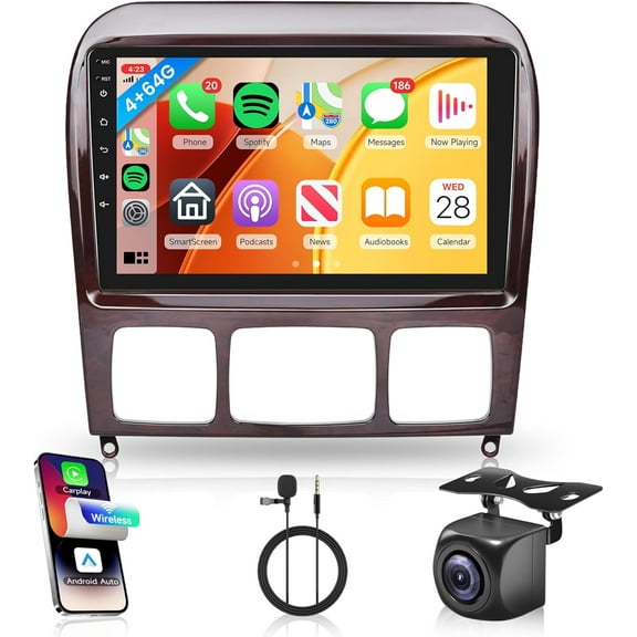 4G 64G Car Radio for Mercedes Benz S Class W220 S280 S320 S350 S400 S430 S500 S600 AMG 1998-2005, Car Stereo Wireless Carplay Android Auto 9'' Touchscreen GPS -WiFi Mirror Link