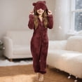 thumbnail image 3 of Towmus Warm Sherpa Fleece Bed Jumpsuit Kids Cute Winter Plain Zip Up Long Sleeve Soft Hooded Romper Winter Warm Lounge Outfits with Pockets, 3 of 4