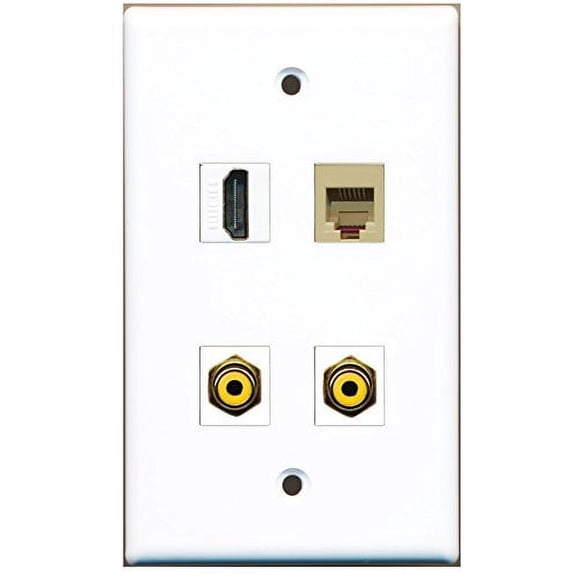 RiteAV - 1 Port HDMI 2 Port RCA Yellow 1 Port Phone RJ11 RJ12 Beige Wall Plate