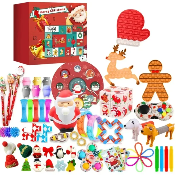 Calendario de adviento navideño para niños y niñas, juego de regalo para fiesta navideña, calendario de cuenta regresiva de 24 días calendario de adviento