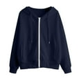 thumbnail image 3 of UJNDER Women's Zip Up Hoodies Solid Color Loose Pullover Long Sleeve Jacket Style Navy XL, 3 of 3
