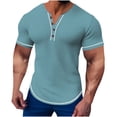 thumbnail image 2 of Tops for Men under $5 Short Sleeved V-neck Pocket Summer Casual Solid Color Shirt Light Blue M, 2 of 6