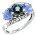 thumbnail image 1 of 14K White Gold Natural Mystic Topaz & Tanzanite Sides 3 stone Ring Round 6mm Diamond Accent, size 5, 1 of 2