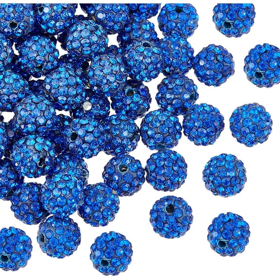 About 100 Pcs 10mm Clay Pave Disco Ball Czech Crystal Rhinestone Beads Charm Round Spacer Bead for Jewelry Making Deep Blue