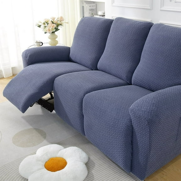 XmhyTop Couch Cover Solid Color Stretch Sofa Covers Jacquard Easy - Fit Washable Reclining Chair Cover for Living Room Sofa - Ideal Furniture Protector(Blue Grey,3 seat)