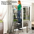 thumbnail image 3 of Bingirl Foldable 5 Step Ladder, Heavy Duty Metal Step Stool with Safety Lock, Wide Non Slip Pedals, Handrails, Portable Collapsible Ladder for Home,Office,Outdoor, 3 of 8