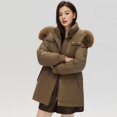 thumbnail image 1 of Chaqueta de algodón con cuello de piel grande para mujer, chaqueta de algodón gruesa y corta para trabajo, 1 of 6