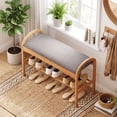 thumbnail image 4 of Costway Bamboo Entryway Shoe Bench 2-Tier Shoe Rack with Padded Seat Cushion for Hallway, 4 of 10