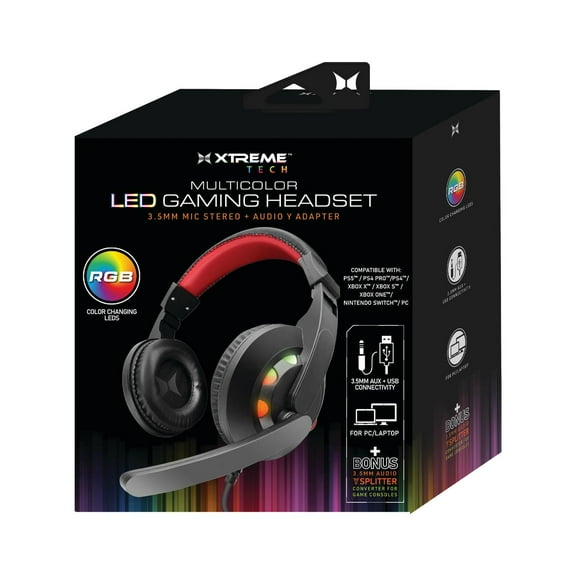 Xtreme Multi-Color Gaming Headset With LED Light, USB or 3.5mm audio
