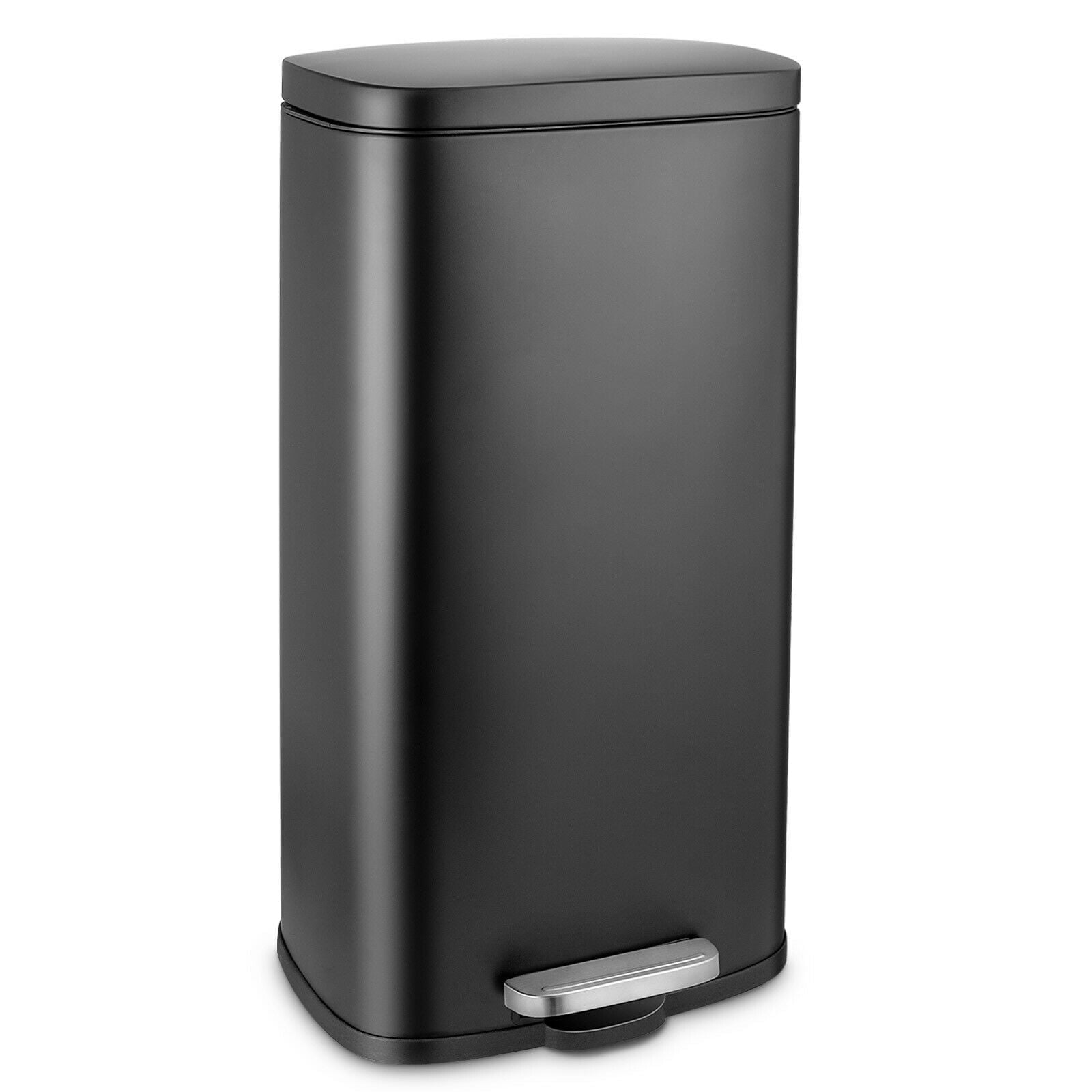 LAZY BUDDY 8 gal Stainless Steel Kitchen Trash Can, Step Garbage Can with Soft-Close Lid for Home