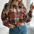 thumbnail image 5 of Arlun Cropped Flannel Plaid Shacket Jackets for Women Long Sleeve Button down Lapel Coats 2025 Autumn Winter Trendy Pockets Design Lightweight Comfort Outerwear Orange S, 5 of 8