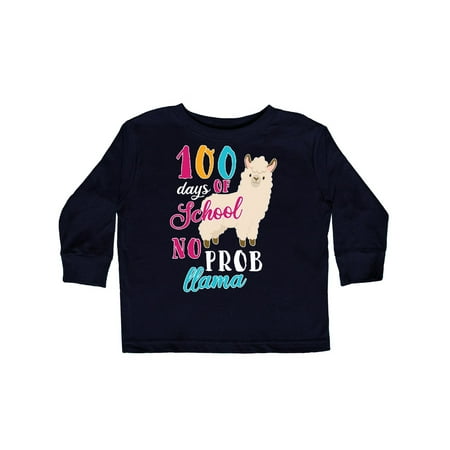

Inktastic 100 Days of School No Prob Llama Gift Toddler Boy or Toddler Girl Long Sleeve T-Shirt