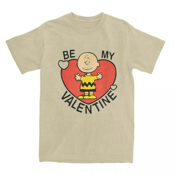 Camiseta de algodón con cuello redondo para hombre y mujer, diseño de Charlie Brown, Snoopy y corazón de San Valentín, de Peanuts, manga corta, idea de regalo