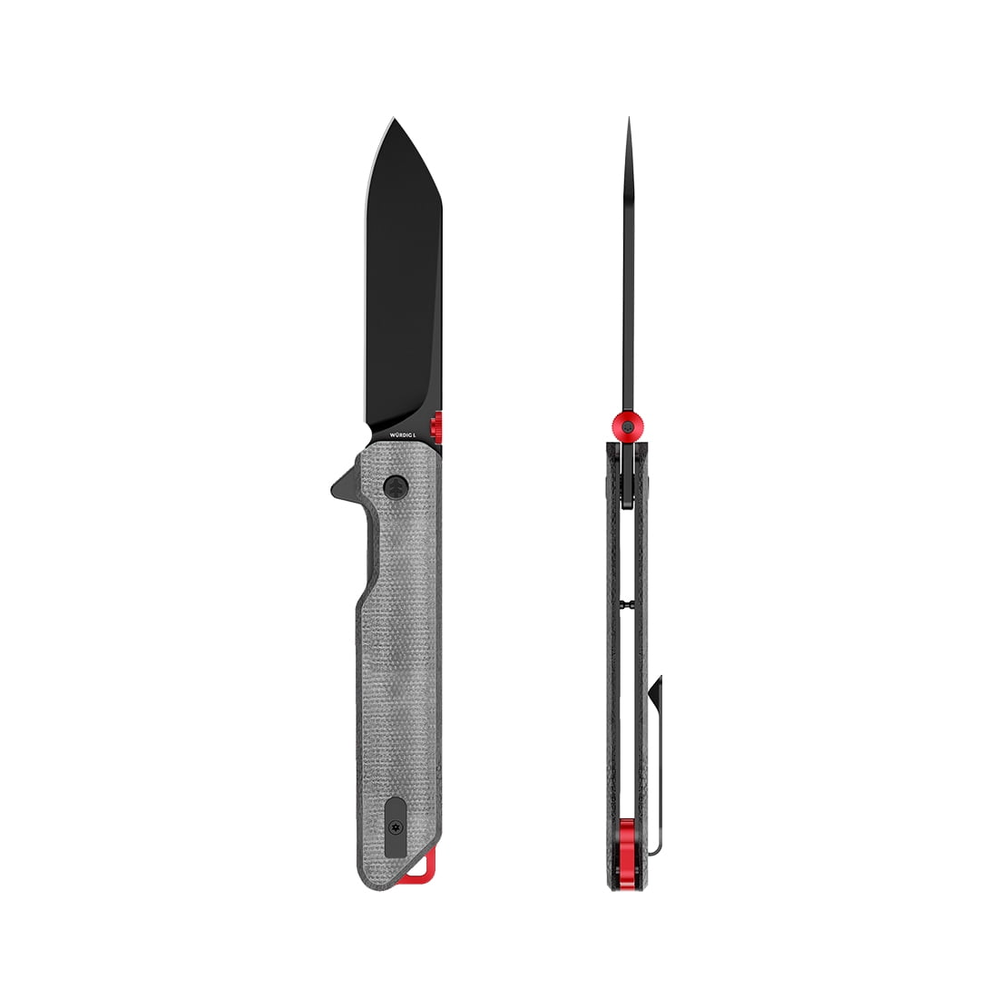 Swiss Tech WÜRDIG L Folding Pocket Knife, 3.45 in 14C28N Steel Blade, Gray Micarta Handle, Black Ti Finish, EDC