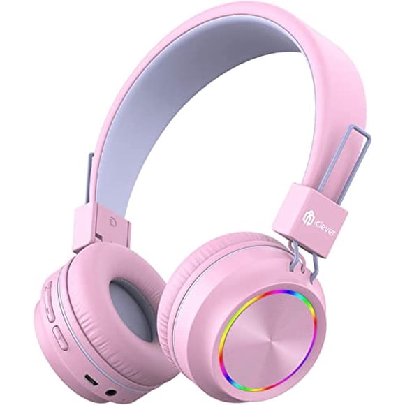 Auriculares para niños iClever BTH03, volumen seguro, luces LED coloridas, bluetooth, micrófono, 25H de reproducción, sonido estéreo