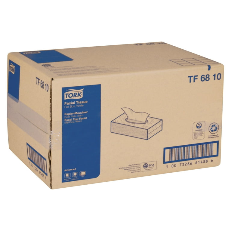 Tork Advanced Facial Tissue, 2-Ply, White, Flat Box, 100