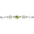 thumbnail image 2 of 925 Sterling Silver and 10k Yellow Gold Green Peridot White Created Sapphire and White Lab Grown Diamond Bracelet for Women (3.53 Cttw, Round 7MM and 6MM, 6.5/7/7.5 inch, Made in Italy), 2 of 5