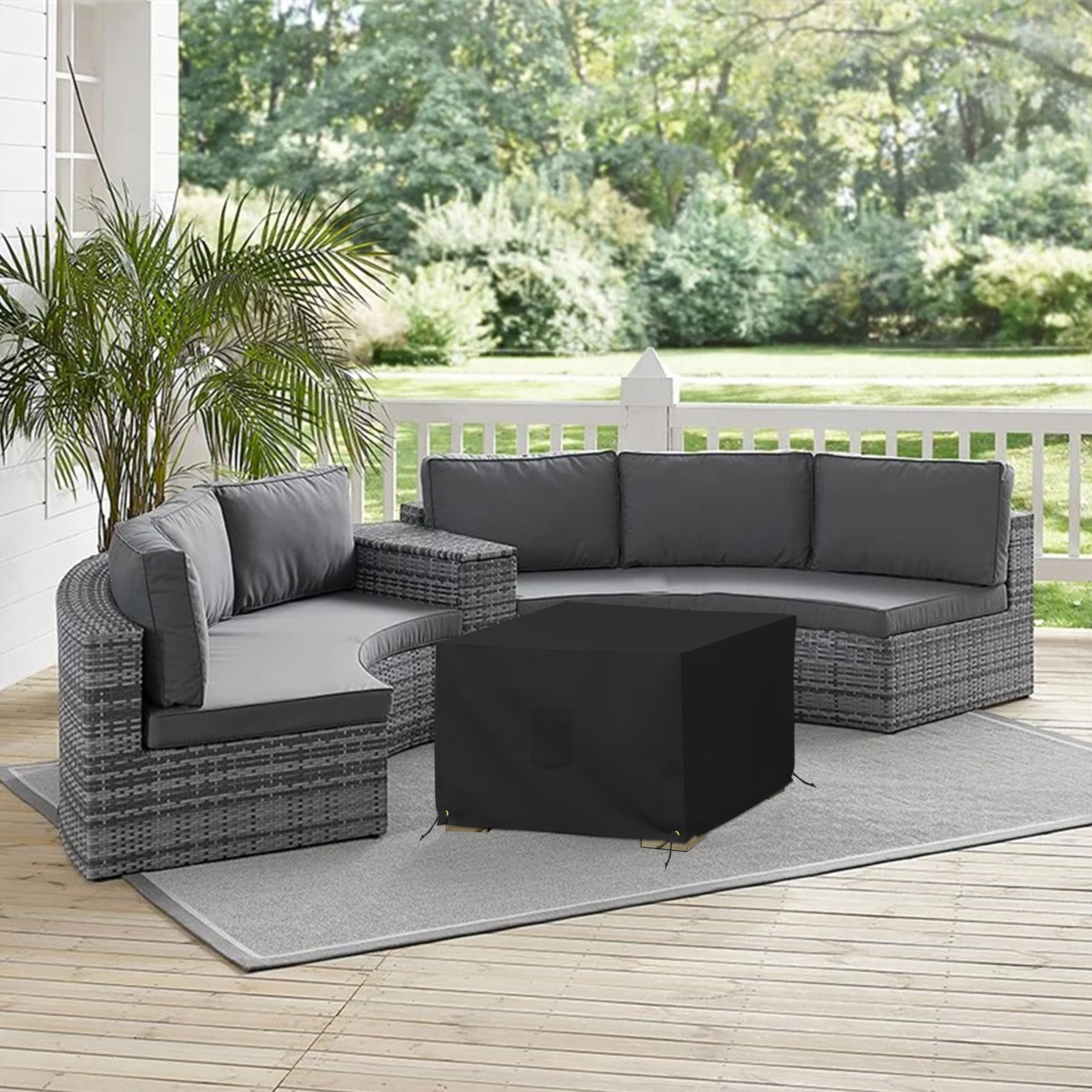 Covers & All Square Ottoman Cover, Heavy Duty 18 Oz Waterproof UV & Weather Resistant Patio Garden Furniture Stool Protector Indoor Outdoor with Air Vents & Drawstrings (23" L x 23" W x 18" H, Black)