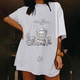 thumbnail image 4 of Top de manga corta suelto con estampado de calavera Retro desgastado y hombros caídos para mujer Pompotops  hfajkhk125598, 4 of 6