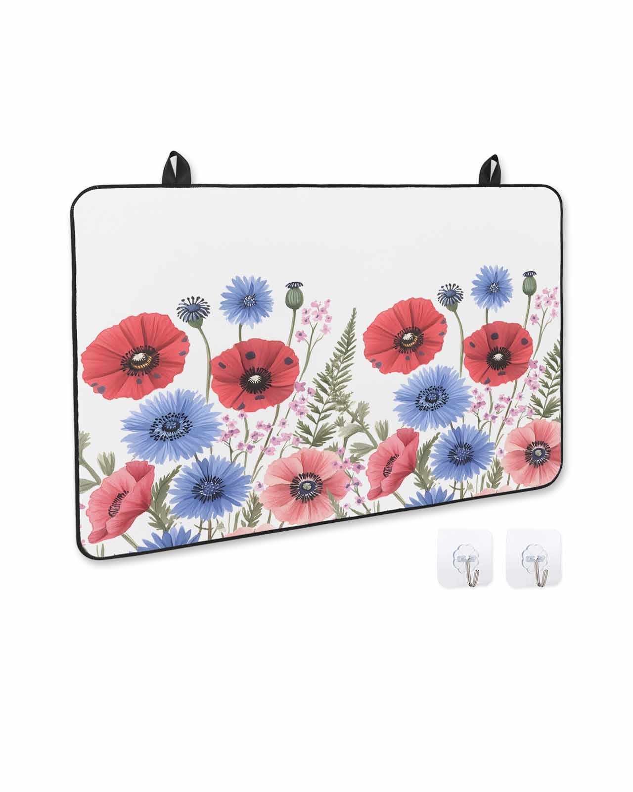 nqOlkjepod Large Induction Cooktop Protector Mat 24"x21", Red Poppy Flower Stove Top Covers for Electric Stove, Blue Pink Floral Botanical Plant Leaf Stove Burner Cover Mats, Glass Top Stove Cover