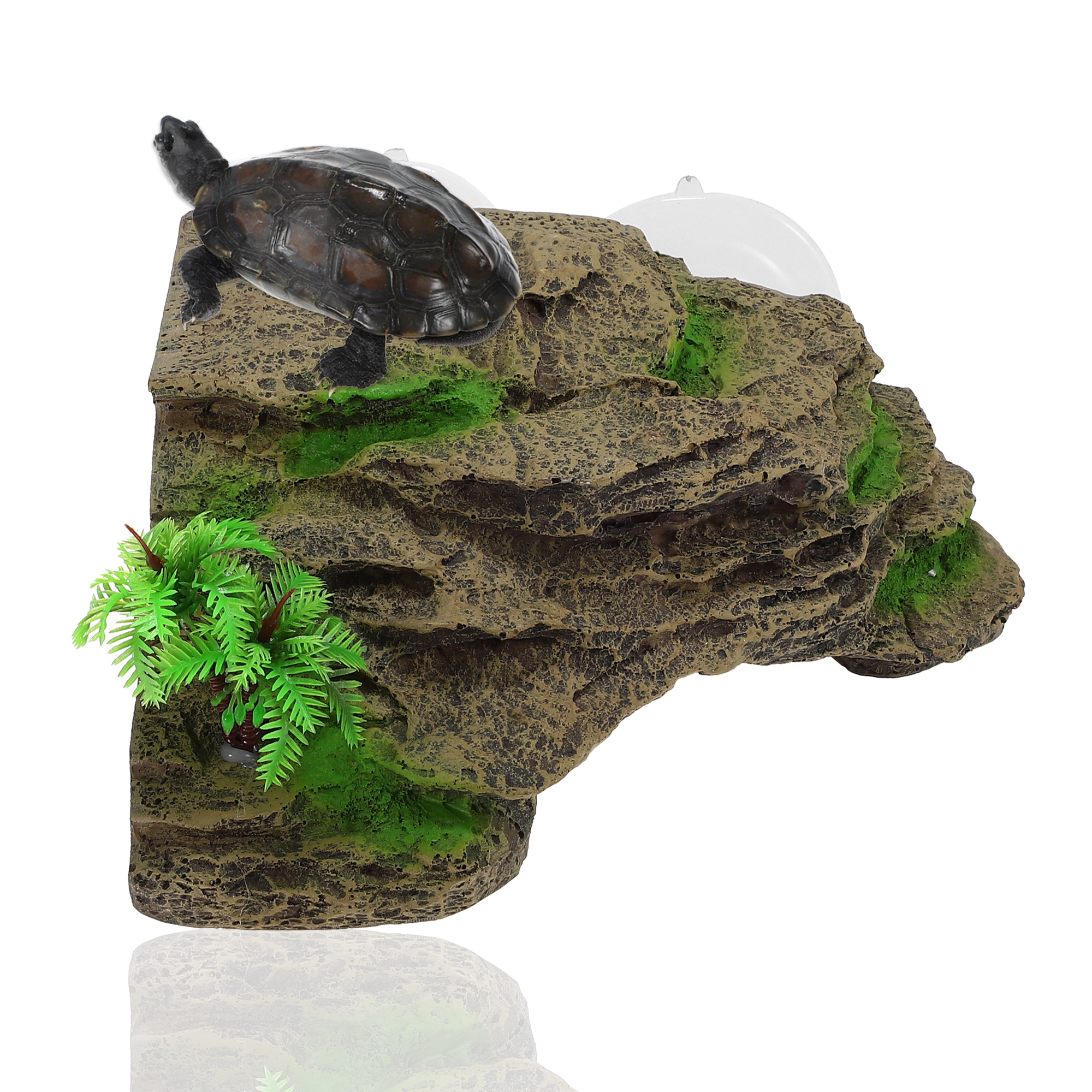 Unique Bargains Turtle Basking Platform Resin Tortoise Rock Aquarium Ornament 7.1"x6.6"x2.9" with Suction Cups