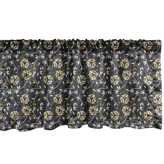 Ambesonne Leaves Window Valance, Simplistic Arrangement Greyscale Background Creative Country Style Foliage, Curtain Valance for Kitchen Bedroom Decor with Rod Pocket, 54" X 18", Grey Yellow Orange