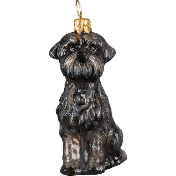Affenpinscher Sitting Dog Blown Glass Polish Christmas Ornament Decoration