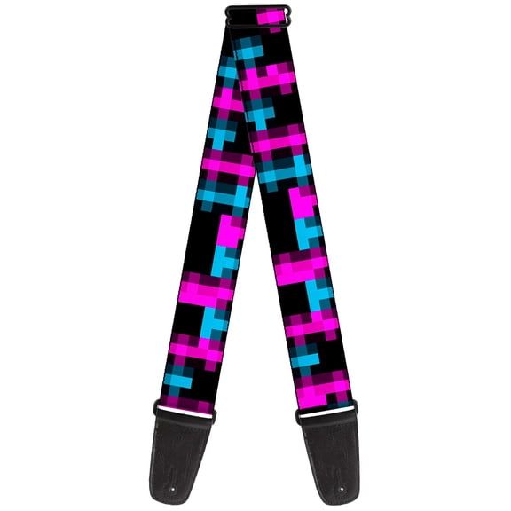 Buckle-Down Guitar Strap, Pixilated Checker Black Fuchsia Turquoise, 2 Inches Wide