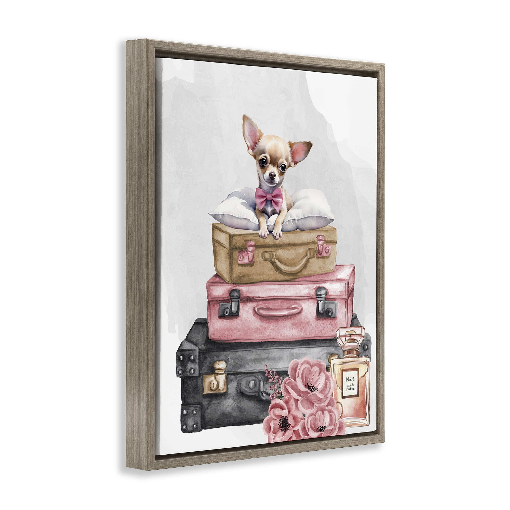 Stupell Industries Trendy Pup Travel Brown Framed Floater Canvas Wall Art, design by Kim Allen