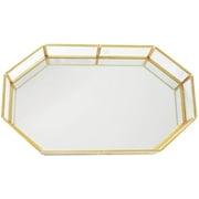 16.5 inch Large Decorative Tray ,Vintage Glass Jewelry Tray with Mirrored Bottom Vanity Organizer for Accent Table,Gold Leaf Finish