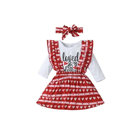 

Carolilly Newborn Girl Short Skirt Outfits Long Sleeve Romper + Heart Pattern Skirt + Headband Set