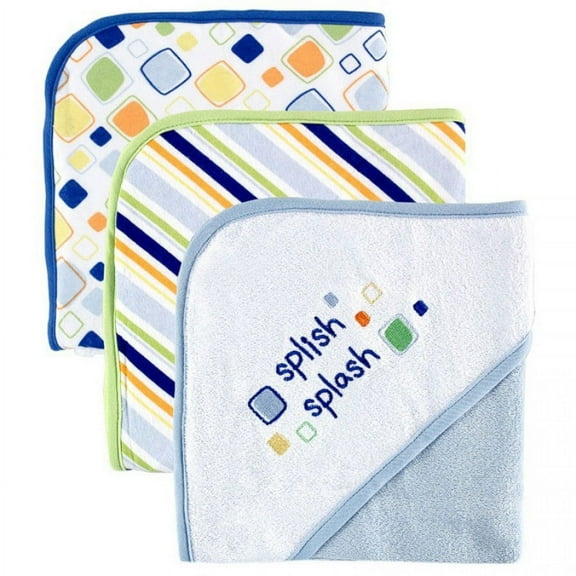 Luvable Friends Baby Boy Cotton Terry Hooded Towels, Blue, One Size