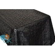 AK-Trading Black Sequin Rectangular Tablecloth, Rain Drops Sequin Taffeta Fabric Sequin Table Cover- Black
