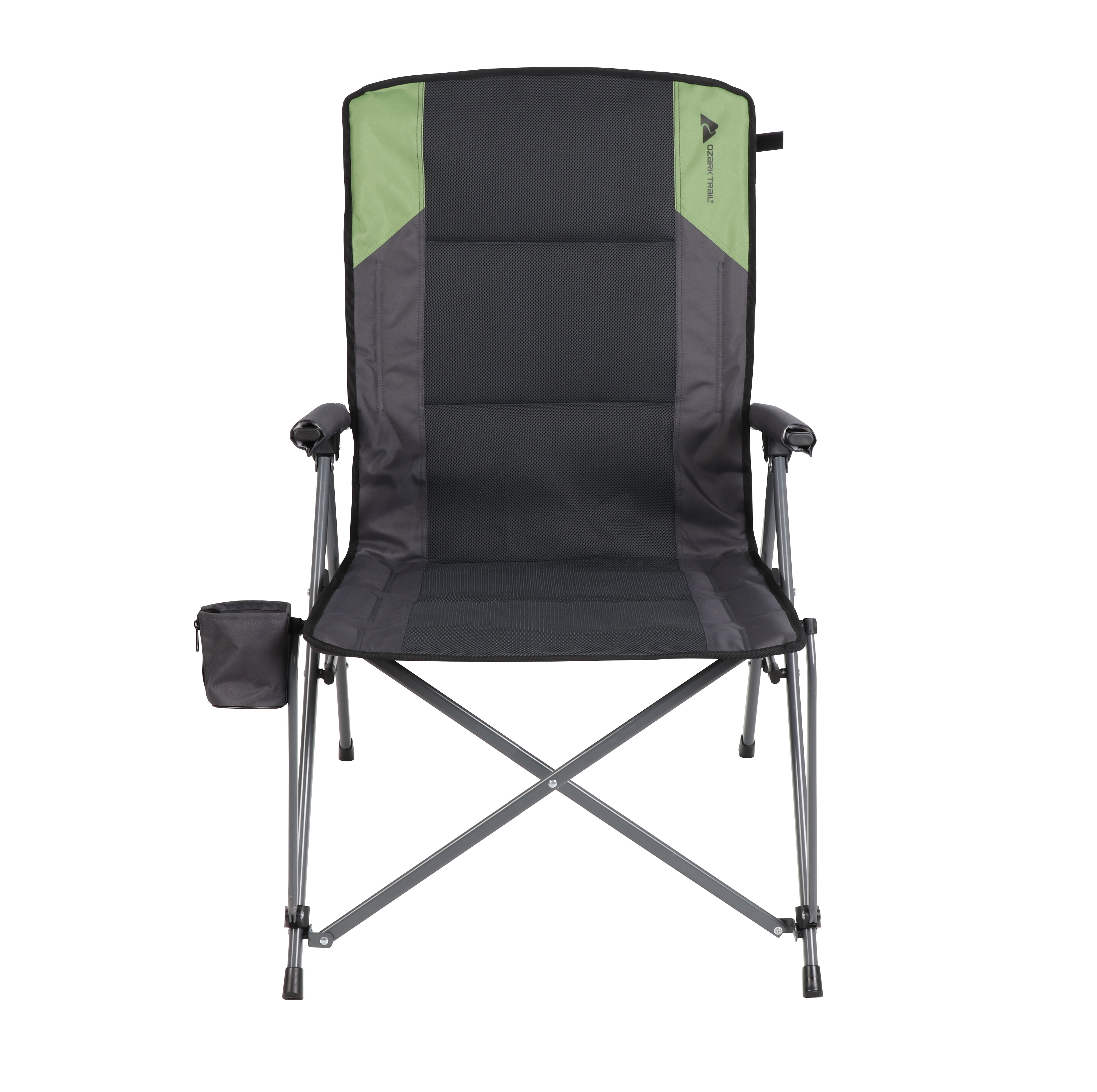 Ozark Trail High Back Hard Arm Outdoor Adult Camp Chair with Cup Holder, Polyester, Green