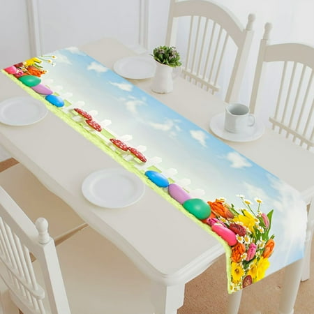 

ABPHQTO Spring Flowers Easter Artificial Landscape Table Runner Placemat Tablecloth For Home Decor 16x72 Inch