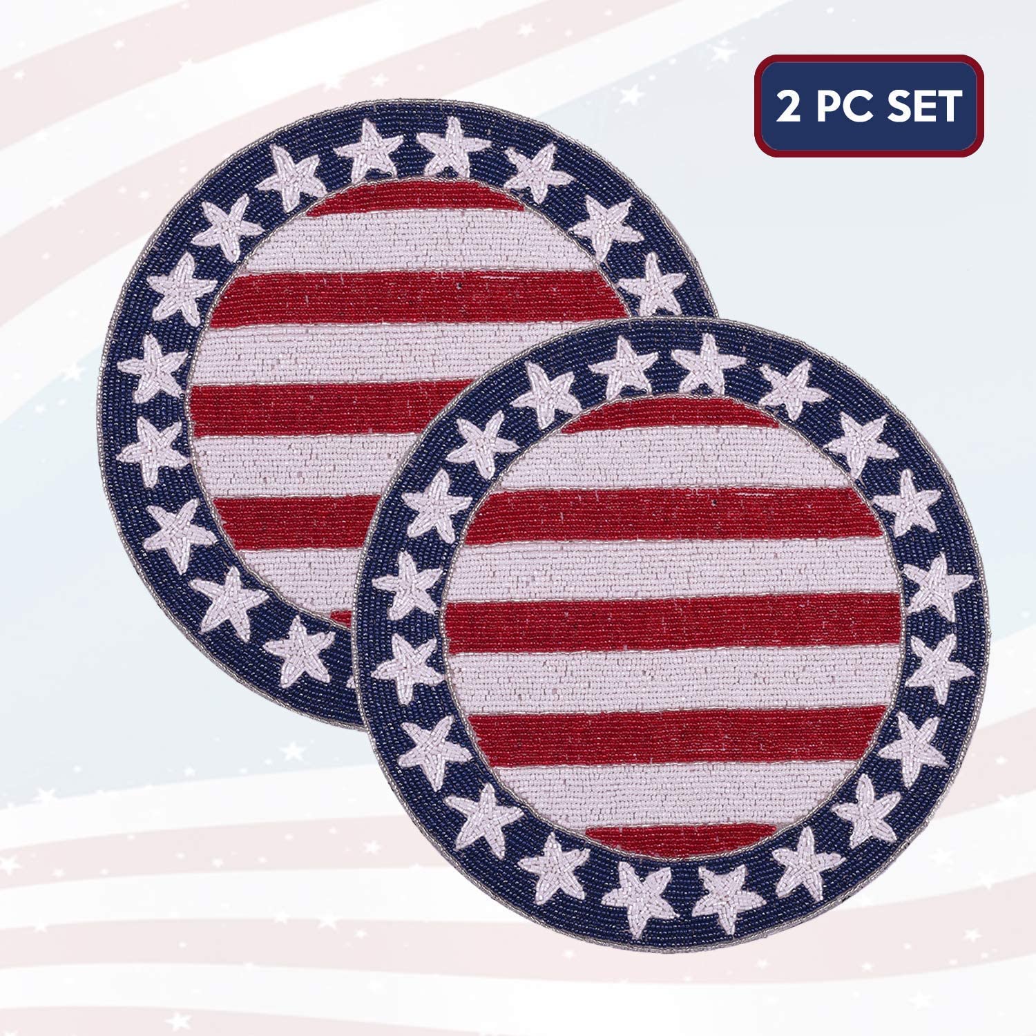 American Flag Beaded Placemats Set of 2 4th of July Patriotic Freedom