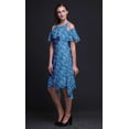 thumbnail image 3 of Bimba Robe Droite Évasée à Épaules Dénudées pour Femmes à Volants devant Imprimée Oiseau Bleu - X-Small, 3 of 6