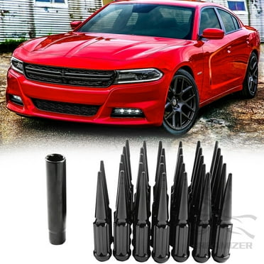 M14x1.5 Spike Lug Nuts for Chevy Silverado 1500, 24PCS Black 14x1.5 Wheel Lug Nuts for Ford F150 GMC Sierra 1500, 14mm x 1.5 Bulge Acorn Lug Nut with 1 Socket Key for Aftermarket Wheel